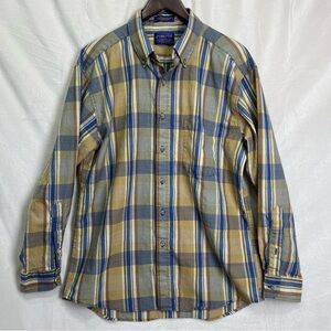 Pendleton Sir Vintage Fine Worsted Wool Plaid Flannel Mens Large Lightweight L